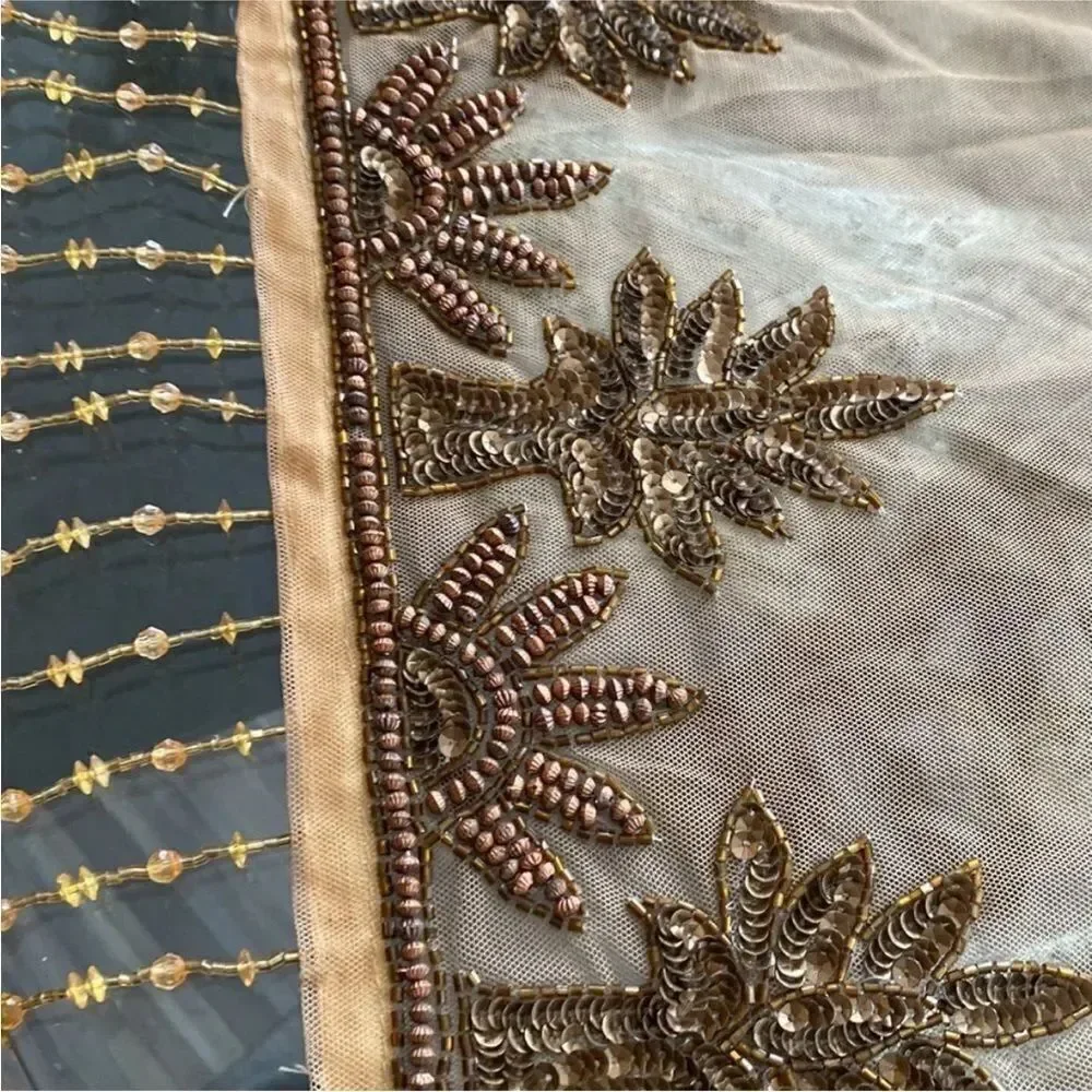 Elegant Brown and Gold  beaded Tablecloth, handmade in India 🇮🇳